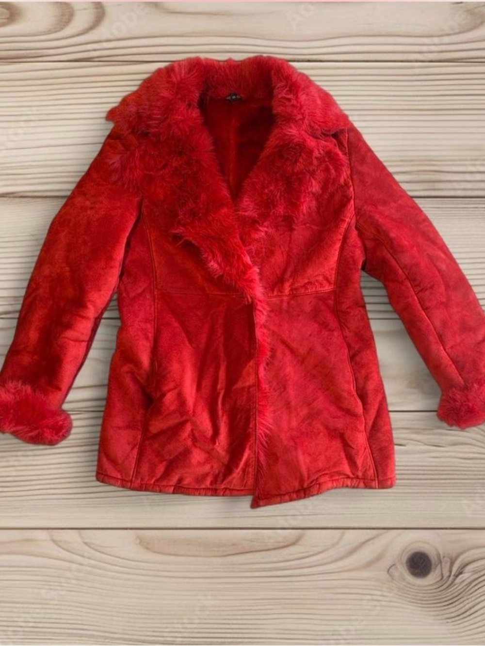 Marvin Richards Red Faux Fur Trim Suede Teddy Jacket